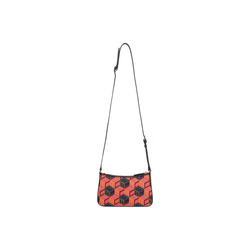 MCM Cowhide Patchwork Jacquard Fabric Shoulder Bag, Crossbody Bag Mini Women's Red-3