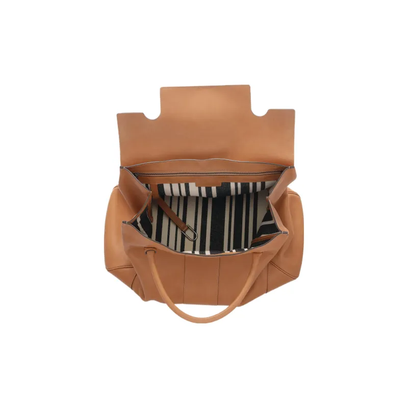 Delvau Smooth Dream Calf Calfskin Handbag Extra Large Unisex Caramel-3