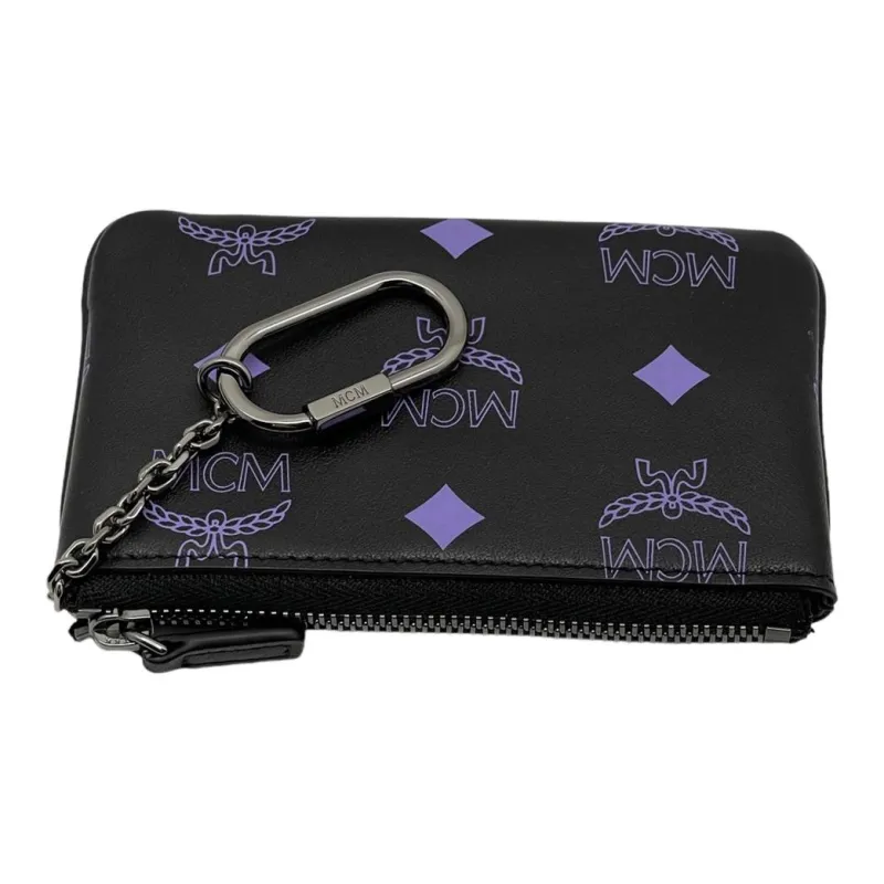 MCM Cow Split Leather Cow Leather Clutch Coin Purse Women's Purple-2