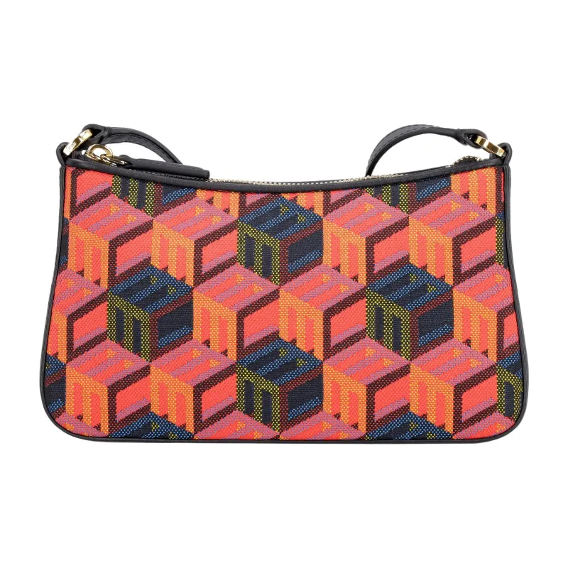 MCM Cowhide Patchwork Jacquard Fabric Shoulder Bag, Crossbody Bag Mini Women's Red-1