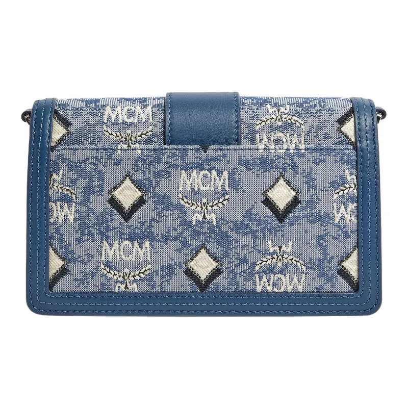 MCM Monogram Jacquard Textile Shoulder Bag, Crossbody Bag Mini Women's Blue-3