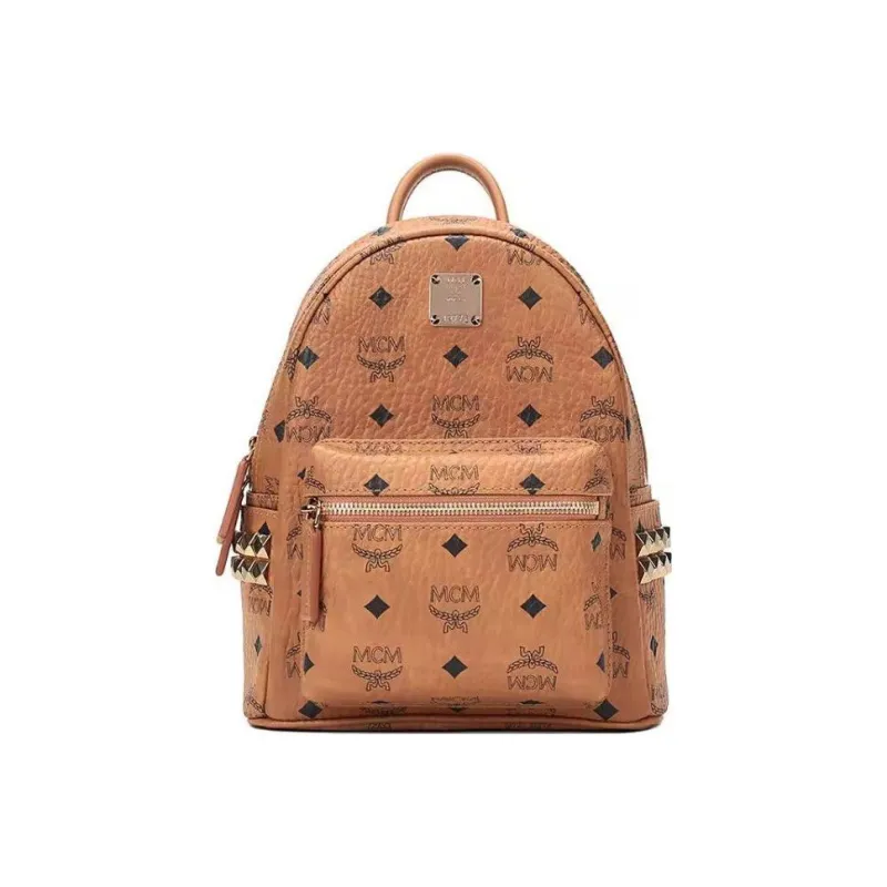 MCM Stark Visetos Coated Canvas Backpack Mini Unisex Brown Cognac-0