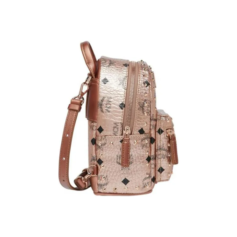 MCM Stark Bebe Boo Backpack Visetos Side Studs X Mini Champagne Gold-1