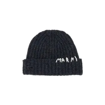 MARNI Hand Stitched Logo Ribbed Beanie