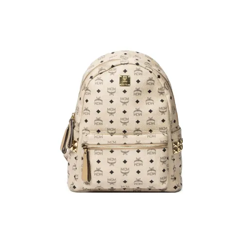 MCM Stark Backpack Visetos Side Studs Medium Beige