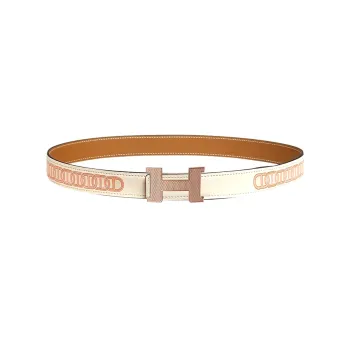 HERMES Constance Leather Belts Women's Cream White/Orange