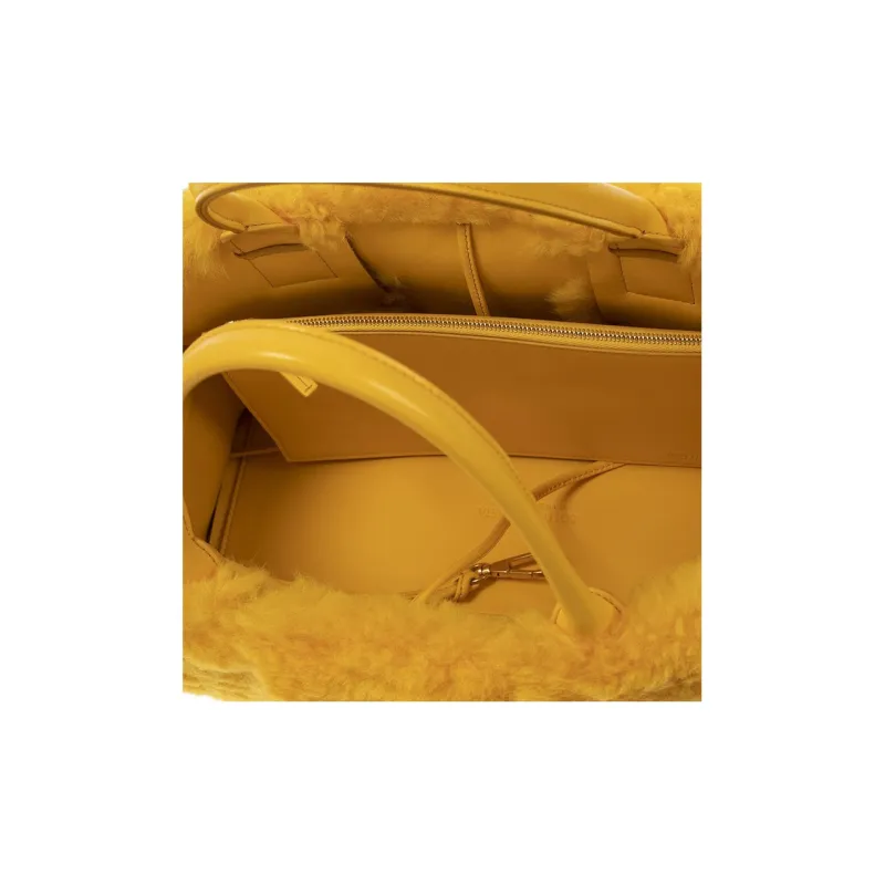 Bottega Veneta ARCO Shearling And Sheepskin Tote Bag Shopping Bag Handbag Small Size Women's Deep Yellow-4