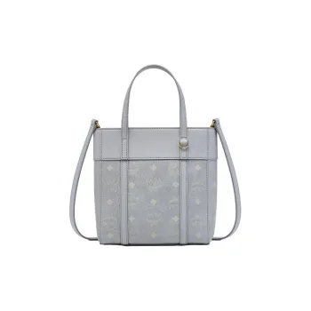 MCM Leather Patchwork Calfskin Basket Bag Tote Bag Shopping Bag Shoulder Bag Crossbody Bag Handbag Mini Unisex Gray