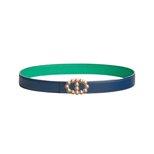 HERMES Leather Belts Women's Navy Blue/Jade Green