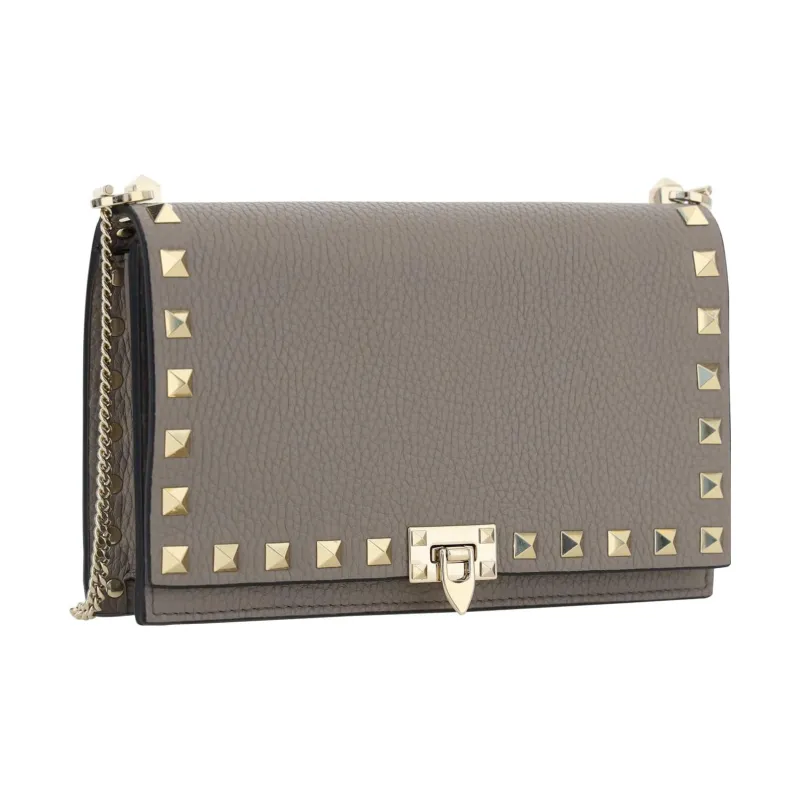 Valentino Rockstud Calfskin Crossbody Bag Shoulder Bag Women's Gray-1