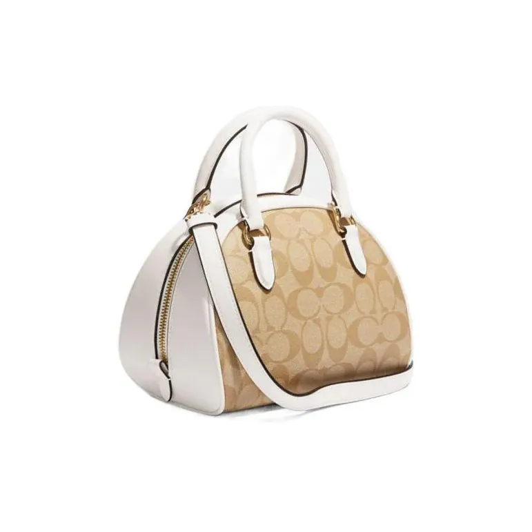 COACH Sydney Canvas With Leather Dome Bag Handbag Shoulder Bag Crossbody Bag Small Size Women's Khaki-1