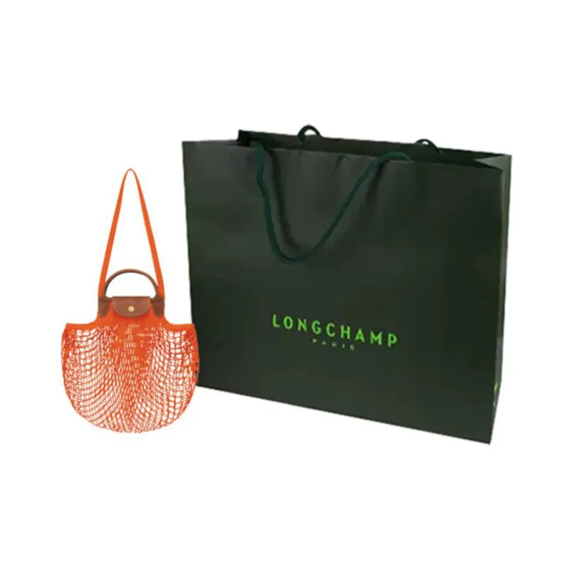 LONGCHAMP Le Pliage Filet Cow Leather Crossbody Bag Handbag Large Size Women's Orange-4