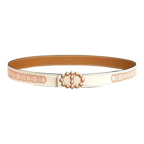 HERMES Leather Belts Women's Cream White/Gold/Orange And Rose