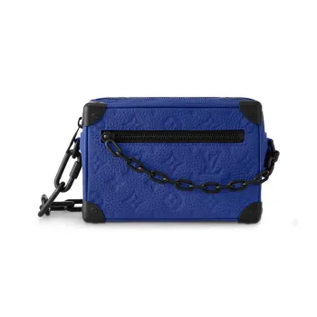 LOUIS VUITTON SOFT TRUNK Leather Cow Leather Patchwork Trim Shoulder Bag Crossbody Bag Mini Men's Dark Blue