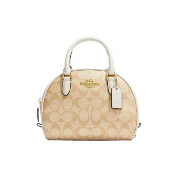 COACH Sydney Canvas With Leather Dome Bag Handbag Shoulder Bag Crossbody Bag Small Size Women's Khaki
