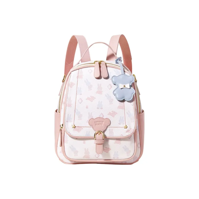 Miffy PU Casual Backpack Medium Size Women's Pink/White-0