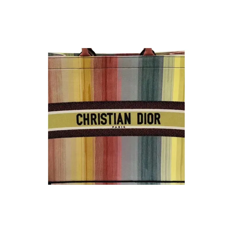DIOR Striped Rainbow Tote Bag Shopping Bag Handbag Large Size Women's Multicolor-1