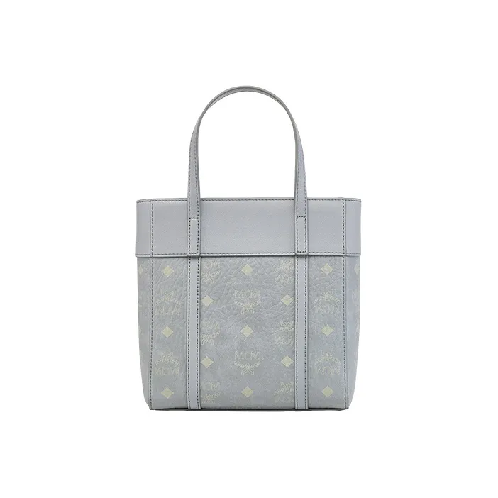 MCM Leather With Calfskin Basket Bag, Tote Bag, Shopping Bag, Shoulder Bag, Crossbody Bag, Handbag Mini Unisex Gray-3