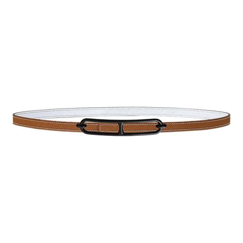 HERMES Roulis Buckle & Double-Sided Swift And Epsom Calfskin Leather Belts Women's Gold/White Width: 1.3cm-0