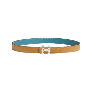 HERMES Calfskin Leather Belts Women's Yellow Brown Width: 2.4cm