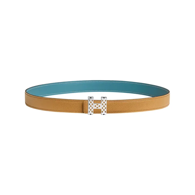 HERMES Calfskin Leather Belts Women's Yellow Brown Width: 2.4cm-0