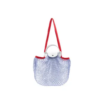 LONGCHAMP Le Pliage Filet Cotton With Cow Leather Trim Mesh Bag Handbag Women's Blue