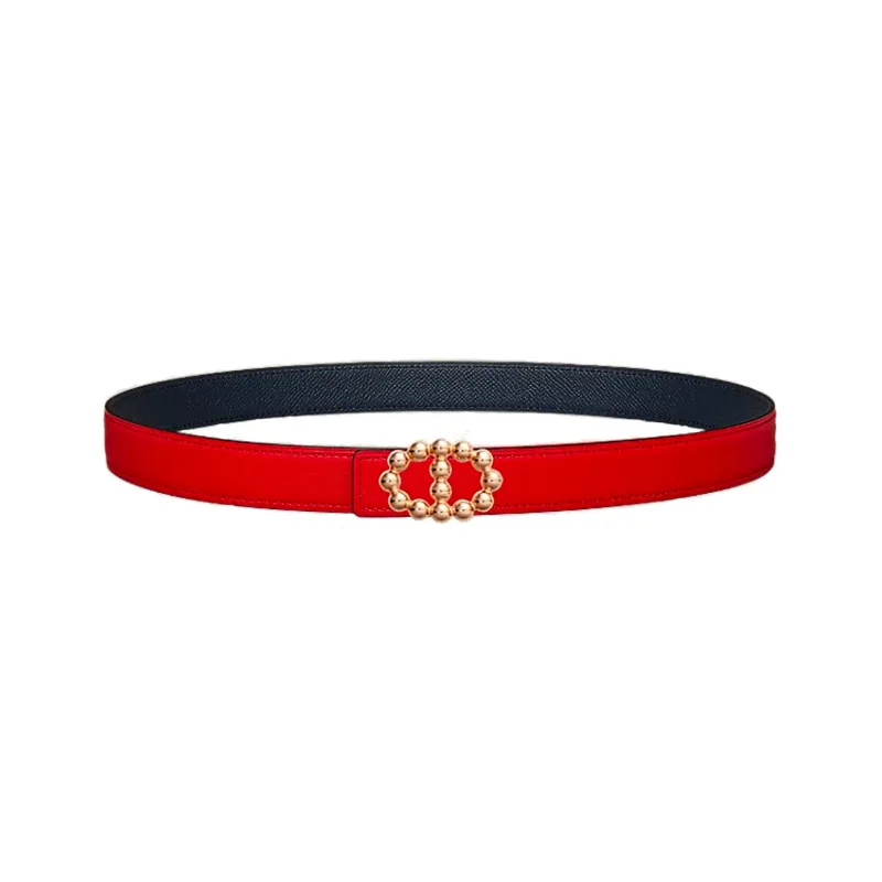 HERMES Maillon Bubble Pink Gold Buckle Epsom Calfskin Double-Sided Leather Belt Women's Heart Red/Indigo Width: 2.4cm-0