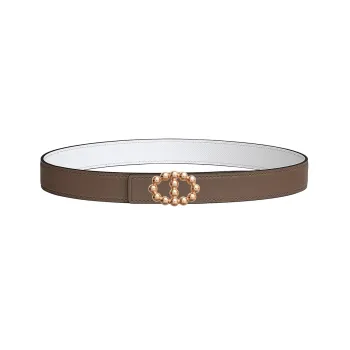 HERMES Bubble Buckle & Double-Sided Swift And Epsom Calfskin Leather Belts Women's Elephant Gray/White Width: 2.4cm