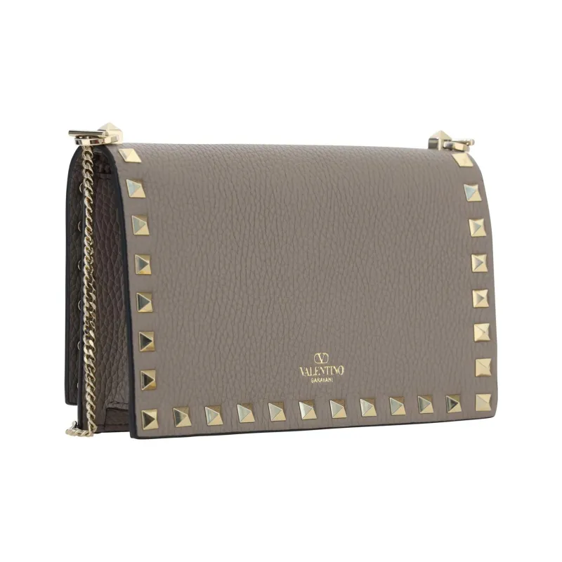 Valentino Rockstud Calfskin Crossbody Bag Shoulder Bag Women's Gray-2