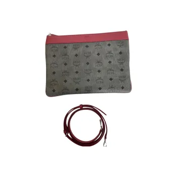 MCM Coated Canvas Crossbody Bag Clutch Medium Size Women's Gray