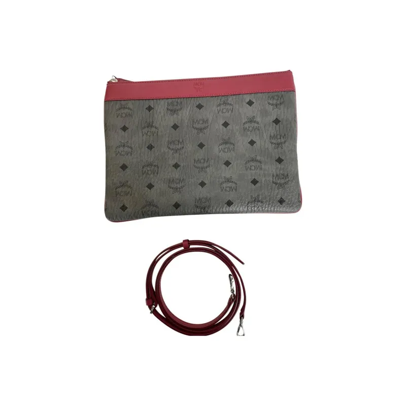 MCM Coated Canvas Crossbody Bag Clutch Medium Size Women's Gray-0