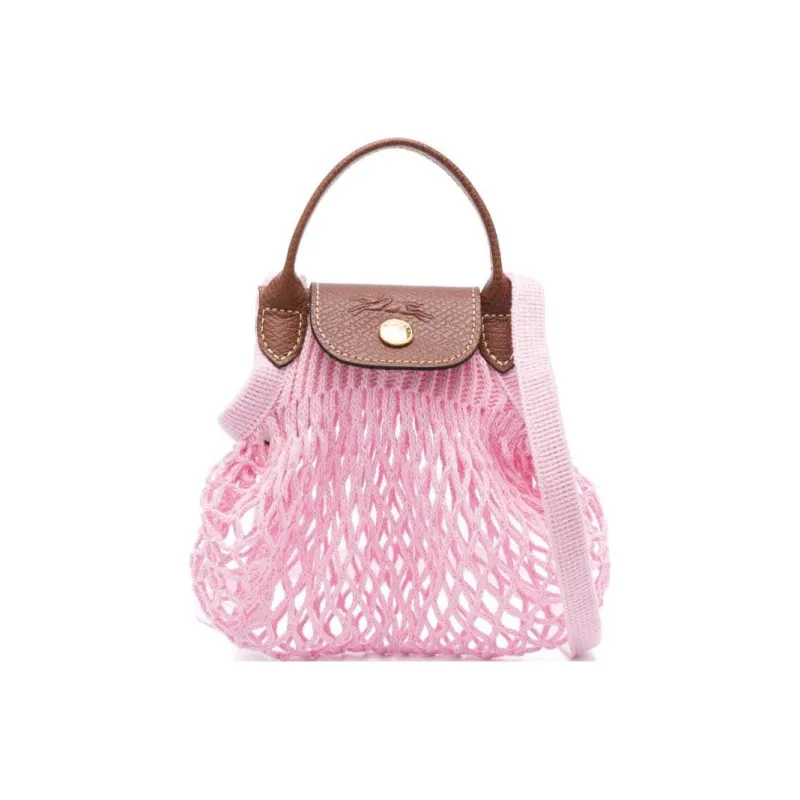 LONGCHAMP Le Pliage Filet Cotton With Cow Leather Trim Handbag, Shoulder Bag, Crossbody Bag Mini Women's Pink-0