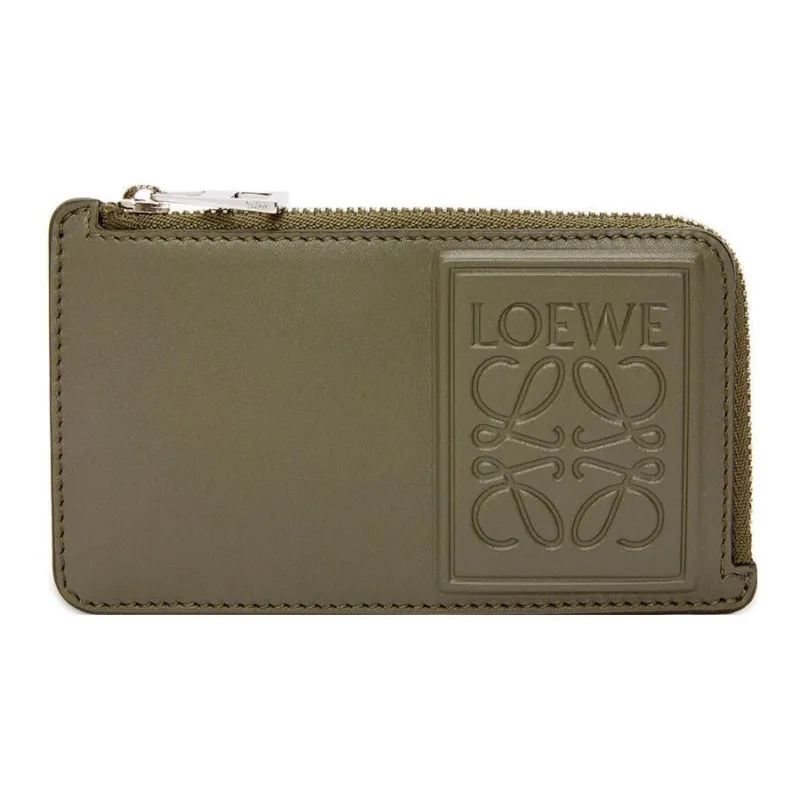 LOEWE Satin Calfskin Wallets Card Holders Men's Khaki Green-0