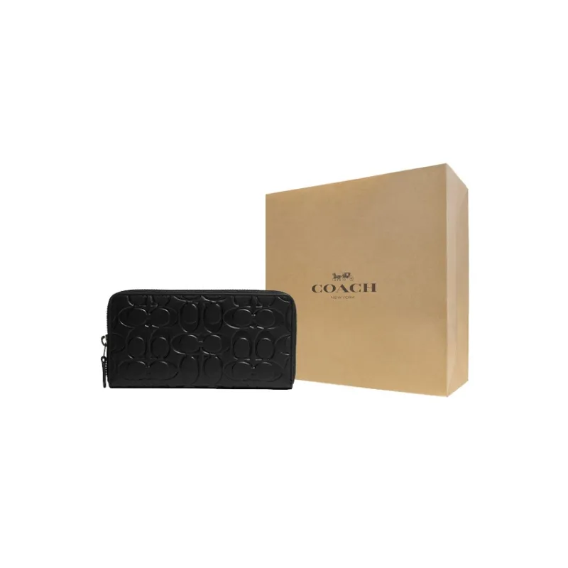 COACH Accordion Wallet Cow Leather Card Holder Wallet Women's Black-6