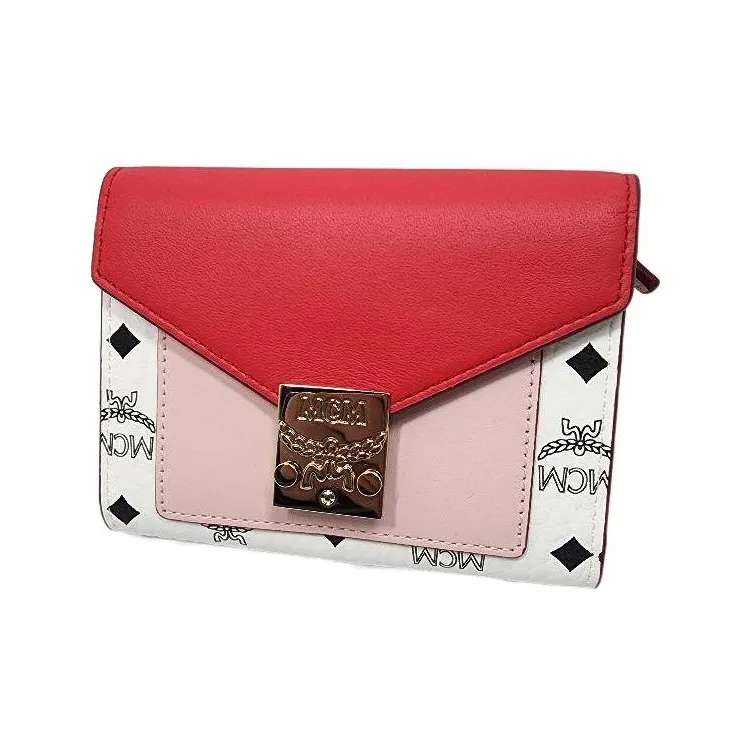 MCM Patricia Visetos Leather Wallet Women's Red White/Pink/Monogram-1