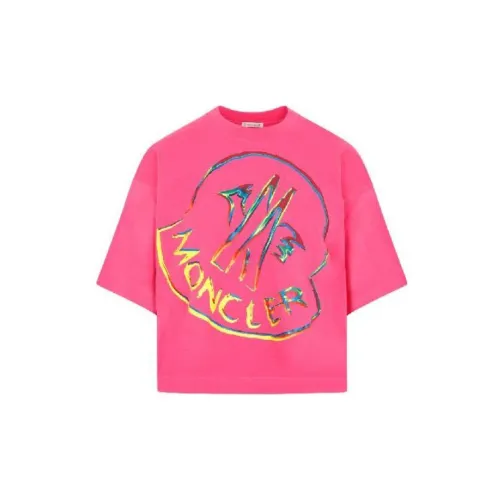 Moncler Women's Rainbow Logo Tee Bright Pink