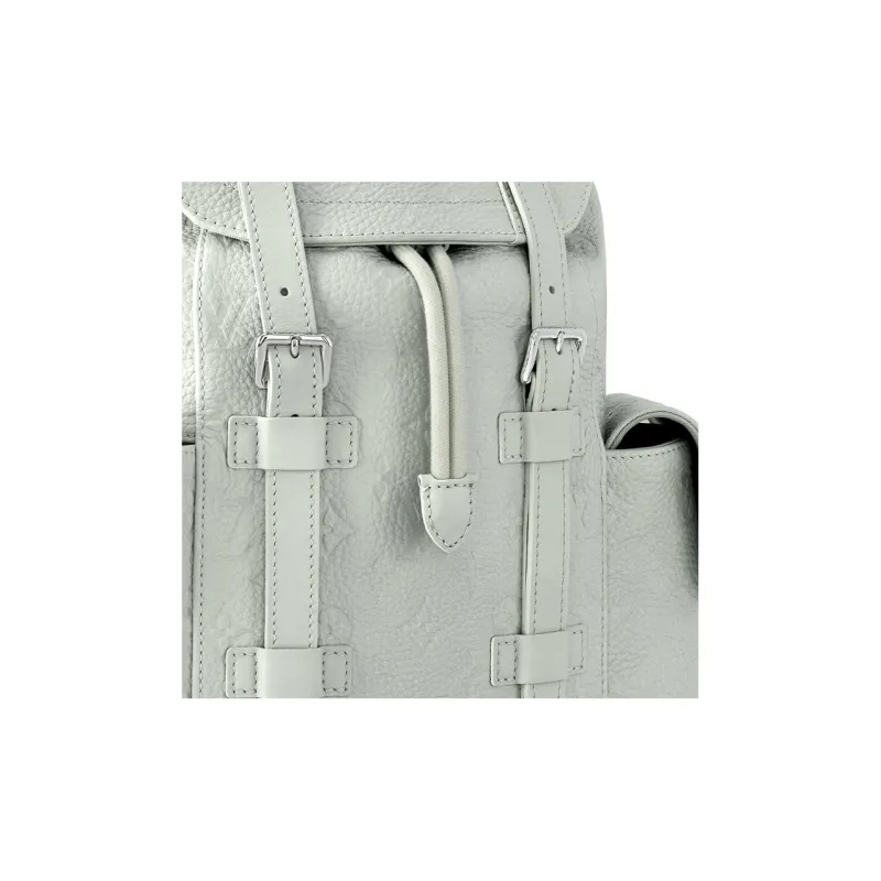 LOUIS VUITTON CHRISTOPHER Leather With Cow Leather Trim Backpack Trumpets Men's Gray Green-5