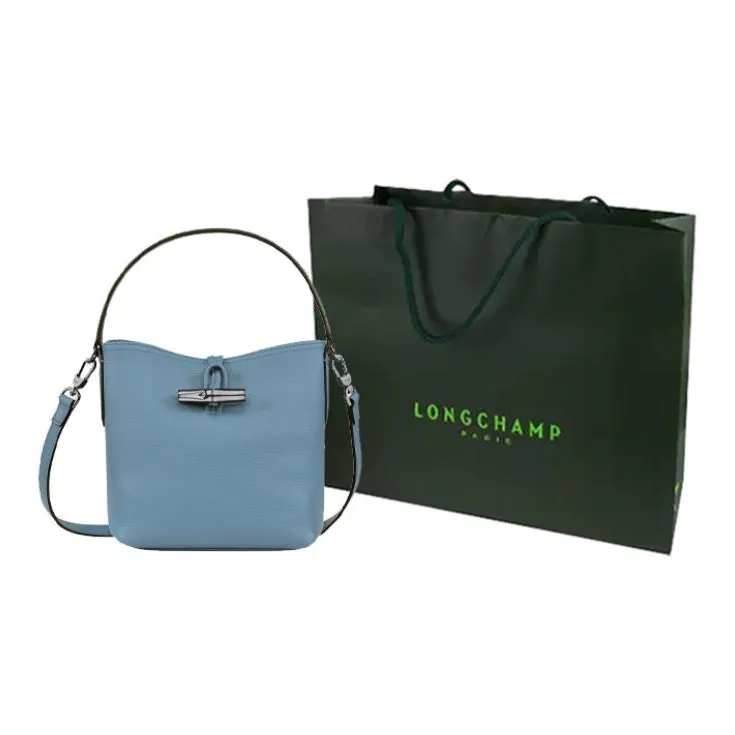 LONGCHAMP Roseau Cow Leather Bucket Bag Handbag Shoulder Bag Crossbody Bag Small Size Women's Dark Gray-5