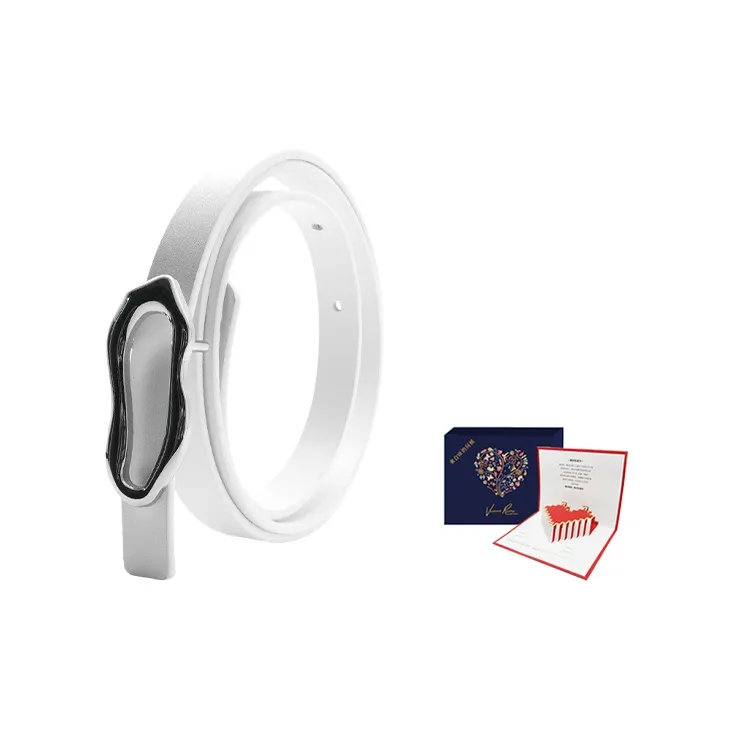 VERENA REINE Elegant Irregular Buckle Cow Leather Leather Belts Unisex White 1.5cm-1