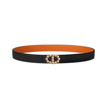 HERMES Swift And Epsom Calfskin Leather Belts Women's Black/Orange Width: 2.4cm