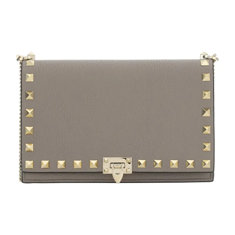Valentino Rockstud Calfskin Crossbody Bag Shoulder Bag Women's Gray-0