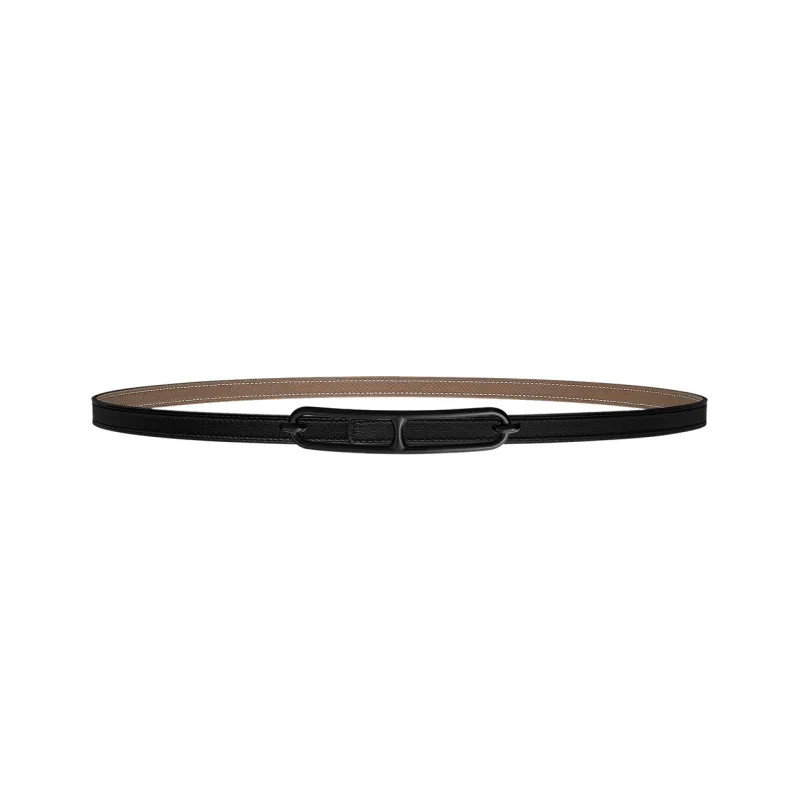 HERMES Roulis Buckle & Double Sided Swift And Epsom Calfskin Leather Belts Women's Black/Elephant Gray Width 1.3cm-0