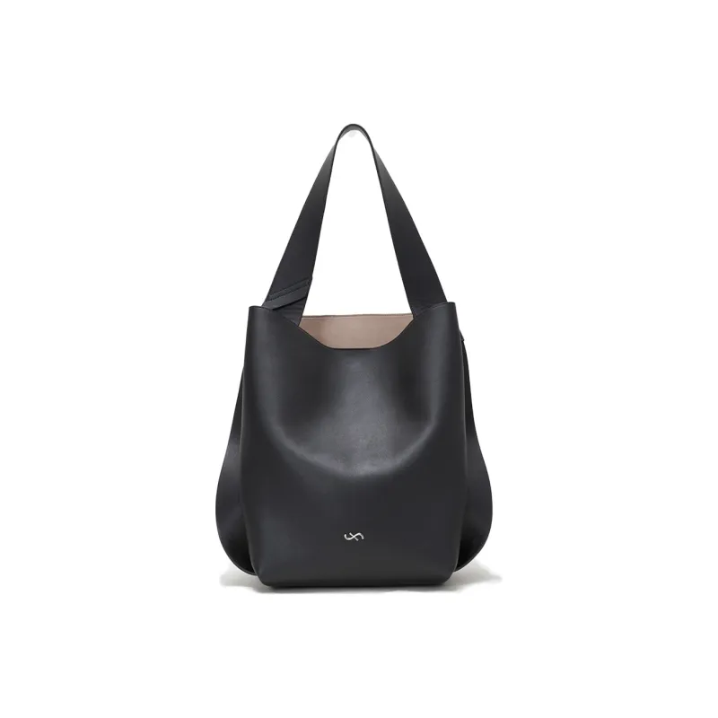 FOSTYLE Cow Leather One Shoulder Handbag Large Size Unisex Milk Tea Brown/Mocha/Elegant Black-2