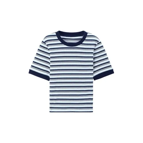 MindBridge T-Shirts Women's Navy Blue Stripes