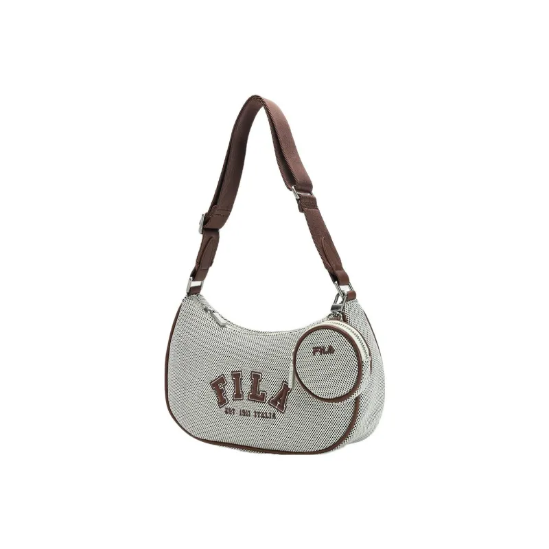 FILA Fabric With Synthetic Leather Crescent Moon Bag Shoulder Bag Women's Daxue Umber-1