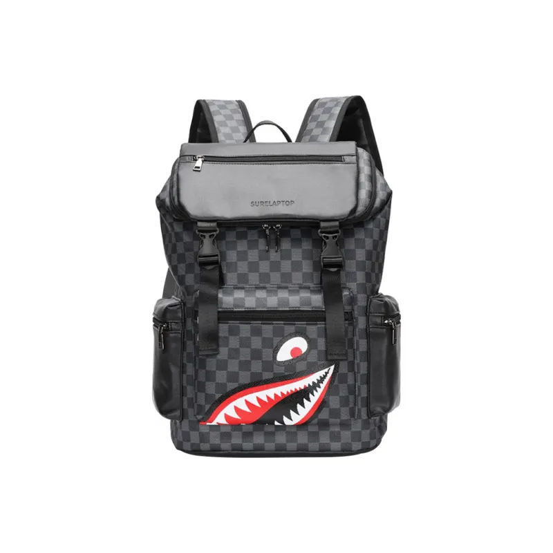 SURELAPTOP PU Laptop Backpack Large Size Unisex Checkerboard-0