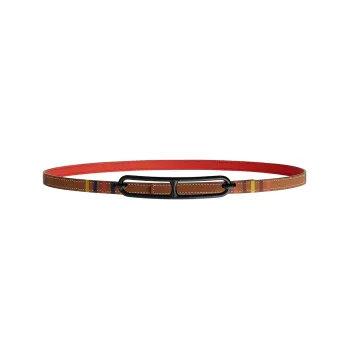 HERMES Roulis Buckle & Double-Sided Swift And Epsom Calfskin Leather Belts Women's Striped Gold/Orange Red Width: 1.3cm