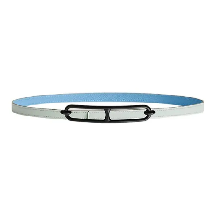 HERMES Roulis Buckle & Double-Sided Black Smooth Buckle Calfskin Leather Belts Women's Blue Width: 1.3cm-0