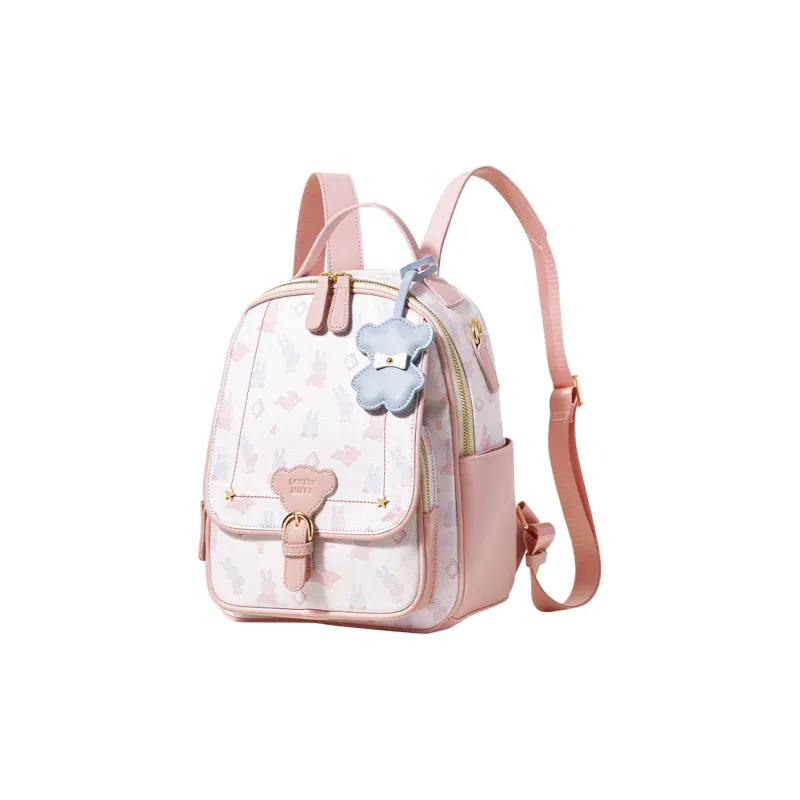 Miffy PU Casual Backpack Medium Size Women's Pink/White-1