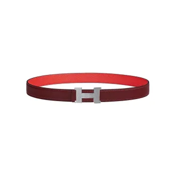 HERMES Mini Constance Guilloche H-Shaped Decoration Smooth Buckle Leather Belts Women's Dark Brown Width: 2.4cm